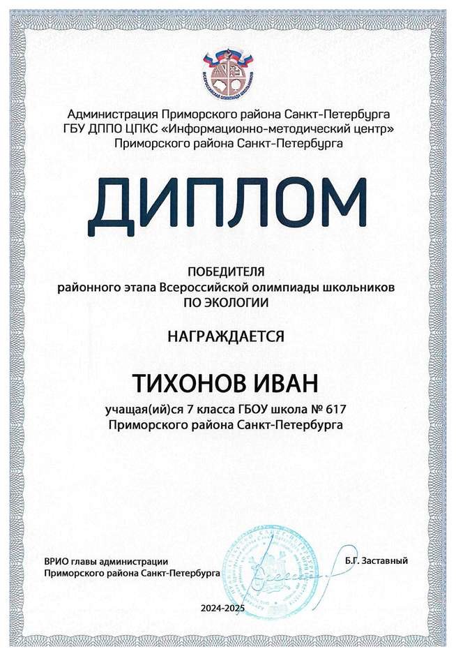 2024-2025 Тихонов Иван 7л экология (Цымбал А.А.)